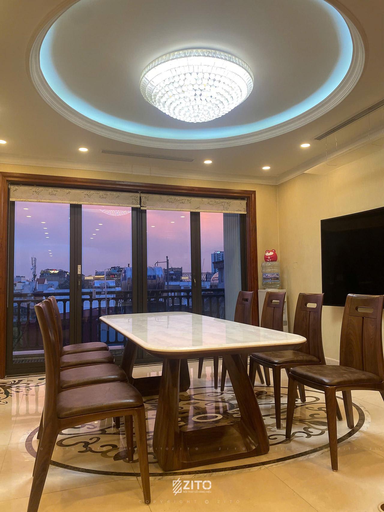 Bàn ăn thiết kế khung gỗ óc chó Bắc Mỹ chuẩn cao cấp
